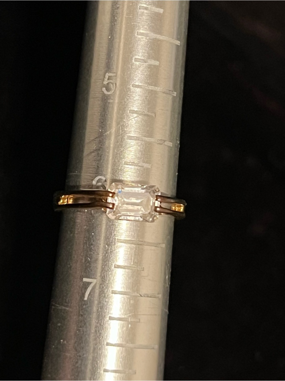 Emerald cut solitaire Ring 14k Gold plate ring size 6